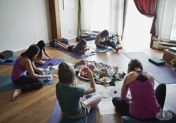 Mothers and daughters during an exercise at a mother and daughter workshop by Vancouver workshop and retreat photographer Angela McConnell